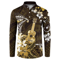 Hawaii Ukulele Button Sweatshirt Polynesian Pattern Mix Hibiscus Gold Version LT05 Gold - Polynesian Pride