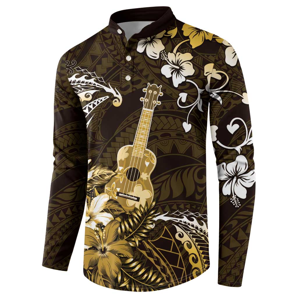 Hawaii Ukulele Button Sweatshirt Polynesian Pattern Mix Hibiscus Gold Version LT05 - Polynesian Pride