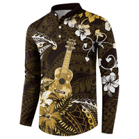 Hawaii Ukulele Button Sweatshirt Polynesian Pattern Mix Hibiscus Gold Version LT05 - Polynesian Pride