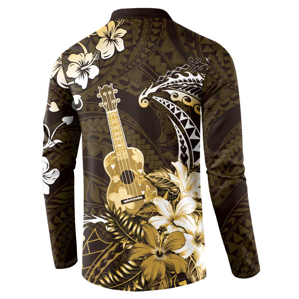 Hawaii Ukulele Button Sweatshirt Polynesian Pattern Mix Hibiscus Gold Version LT05 - Polynesian Pride