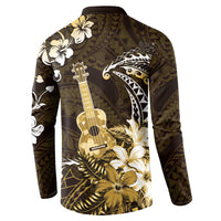Hawaii Ukulele Button Sweatshirt Polynesian Pattern Mix Hibiscus Gold Version LT05 - Polynesian Pride