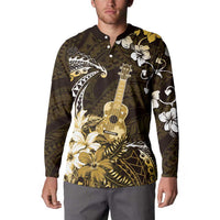 Hawaii Ukulele Button Sweatshirt Polynesian Pattern Mix Hibiscus Gold Version LT05 - Polynesian Pride