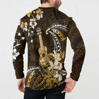 Hawaii Ukulele Button Sweatshirt Polynesian Pattern Mix Hibiscus Gold Version LT05 - Polynesian Pride