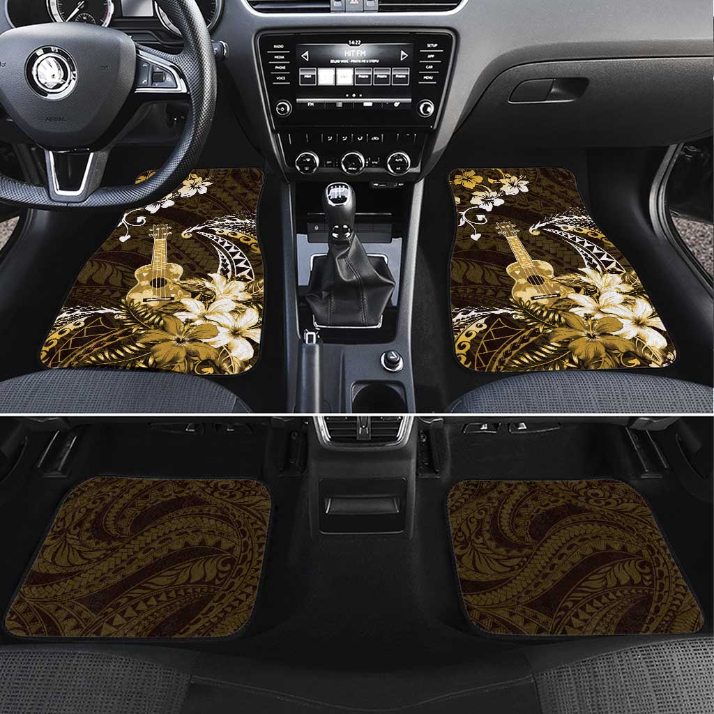 Hawaii Ukulele Car Mats Polynesian Pattern Mix Hibiscus Gold Version LT05 Set 4pcs Gold - Polynesian Pride
