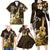 Hawaii Ukulele Family Matching Long Sleeve Bodycon Dress and Hawaiian Shirt Polynesian Pattern Mix Hibiscus Gold Version LT05