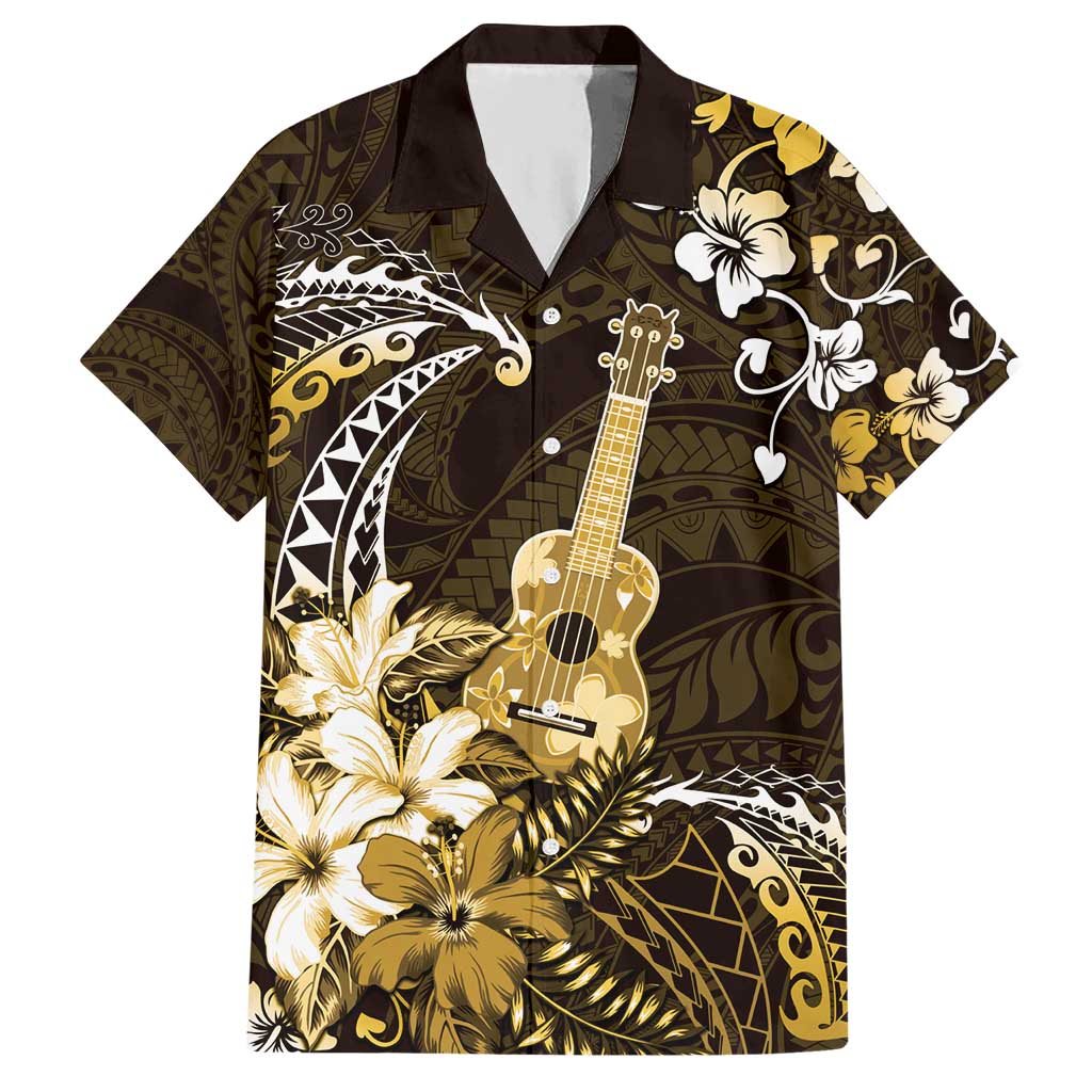 Hawaii Ukulele Hawaiian Shirt Polynesian Pattern Mix Hibiscus Gold Version LT05 Gold - Polynesian Pride