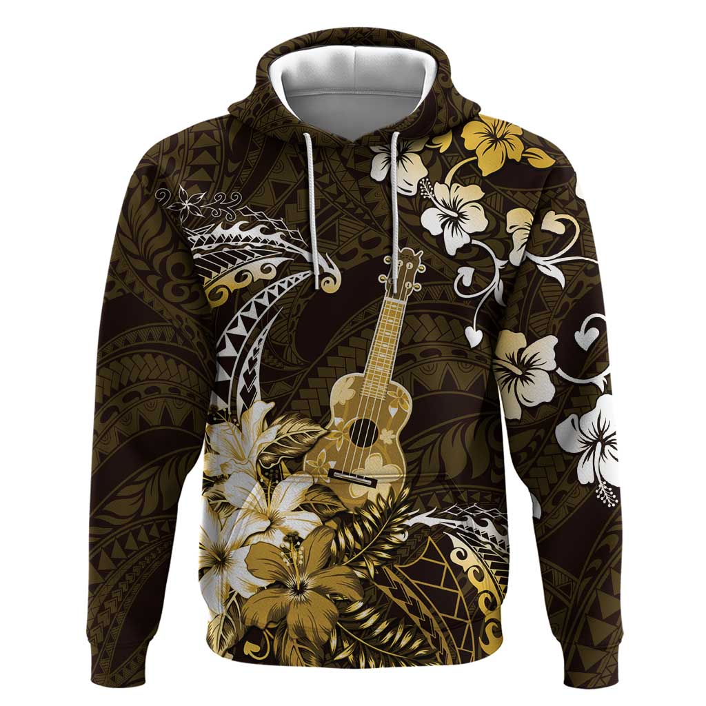 Hawaii Ukulele Hoodie Polynesian Pattern Mix Hibiscus Gold Version LT05 Pullover Hoodie Gold - Polynesian Pride