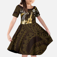 Hawaii Ukulele Kid Short Sleeve Dress Polynesian Pattern Mix Hibiscus Gold Version LT05 KID Gold - Polynesian Pride