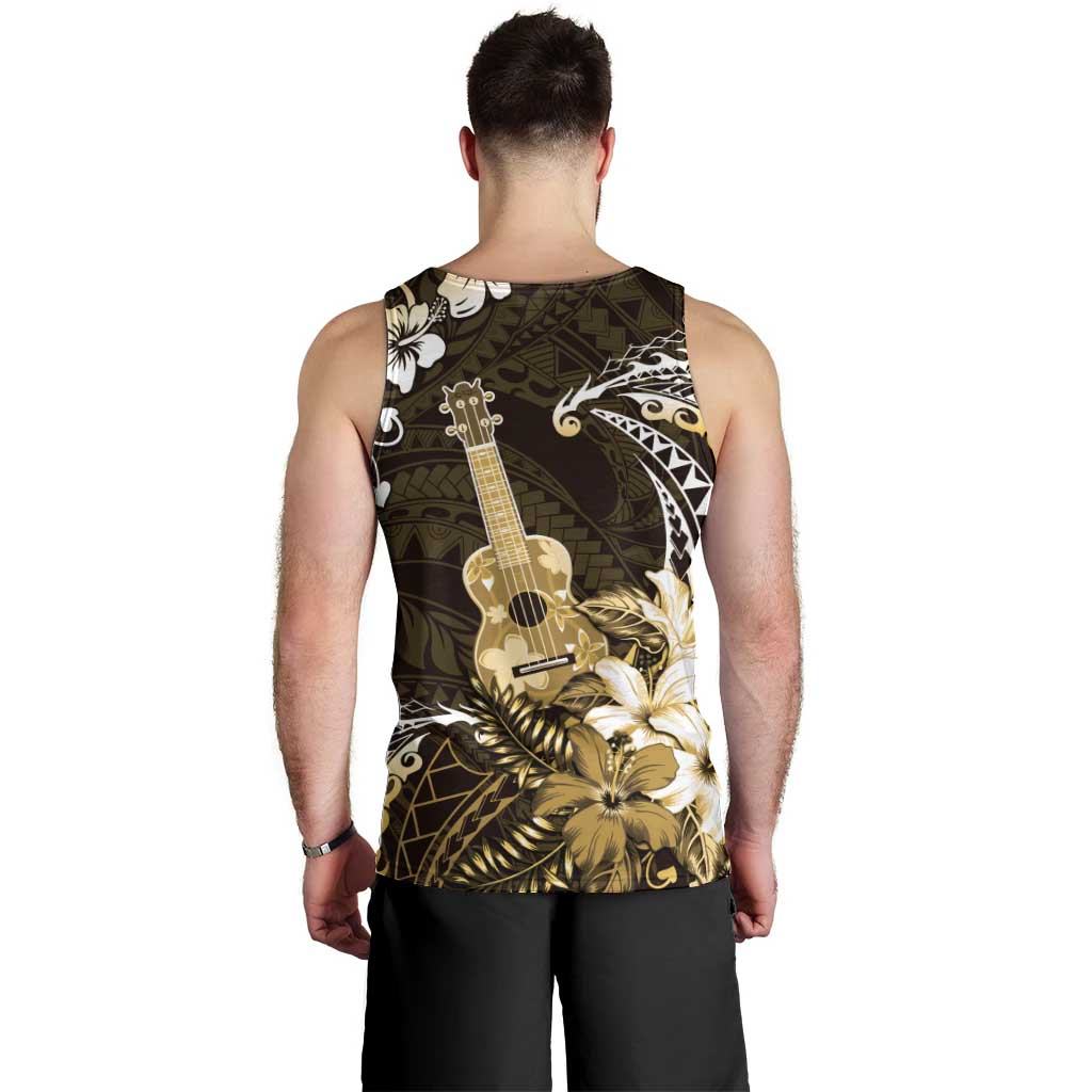 Hawaii Ukulele Men Tank Top Polynesian Pattern Mix Hibiscus Gold Version LT05 - Polynesian Pride