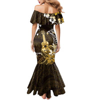 Hawaii Ukulele Mermaid Dress Polynesian Pattern Mix Hibiscus Gold Version LT05 - Polynesian Pride