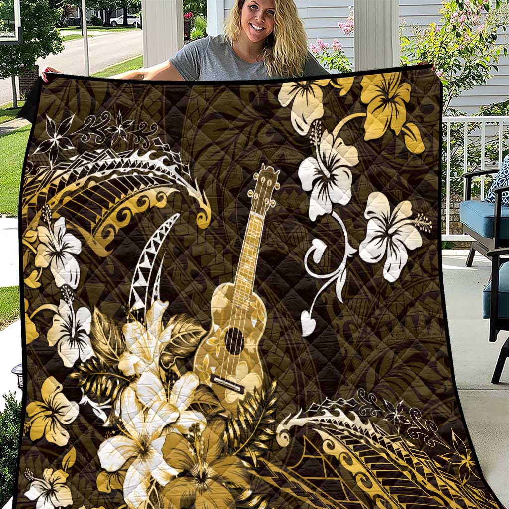 Hawaii Ukulele Quilt Polynesian Pattern Mix Hibiscus Gold Version LT05 Gold - Polynesian Pride