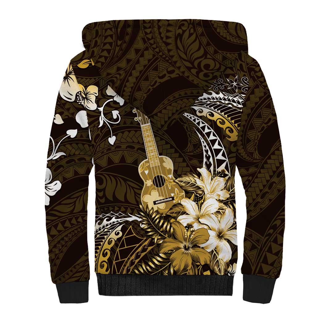Hawaii Ukulele Sherpa Hoodie Polynesian Pattern Mix Hibiscus Gold Version LT05 - Polynesian Pride