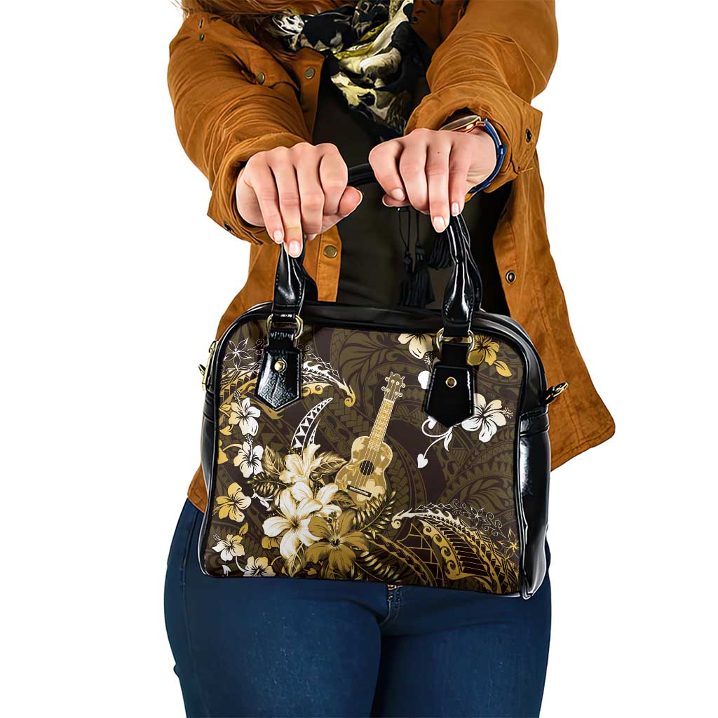 Hawaii Ukulele Shoulder Handbag Polynesian Pattern Mix Hibiscus Gold Version LT05 One Size Gold - Polynesian Pride