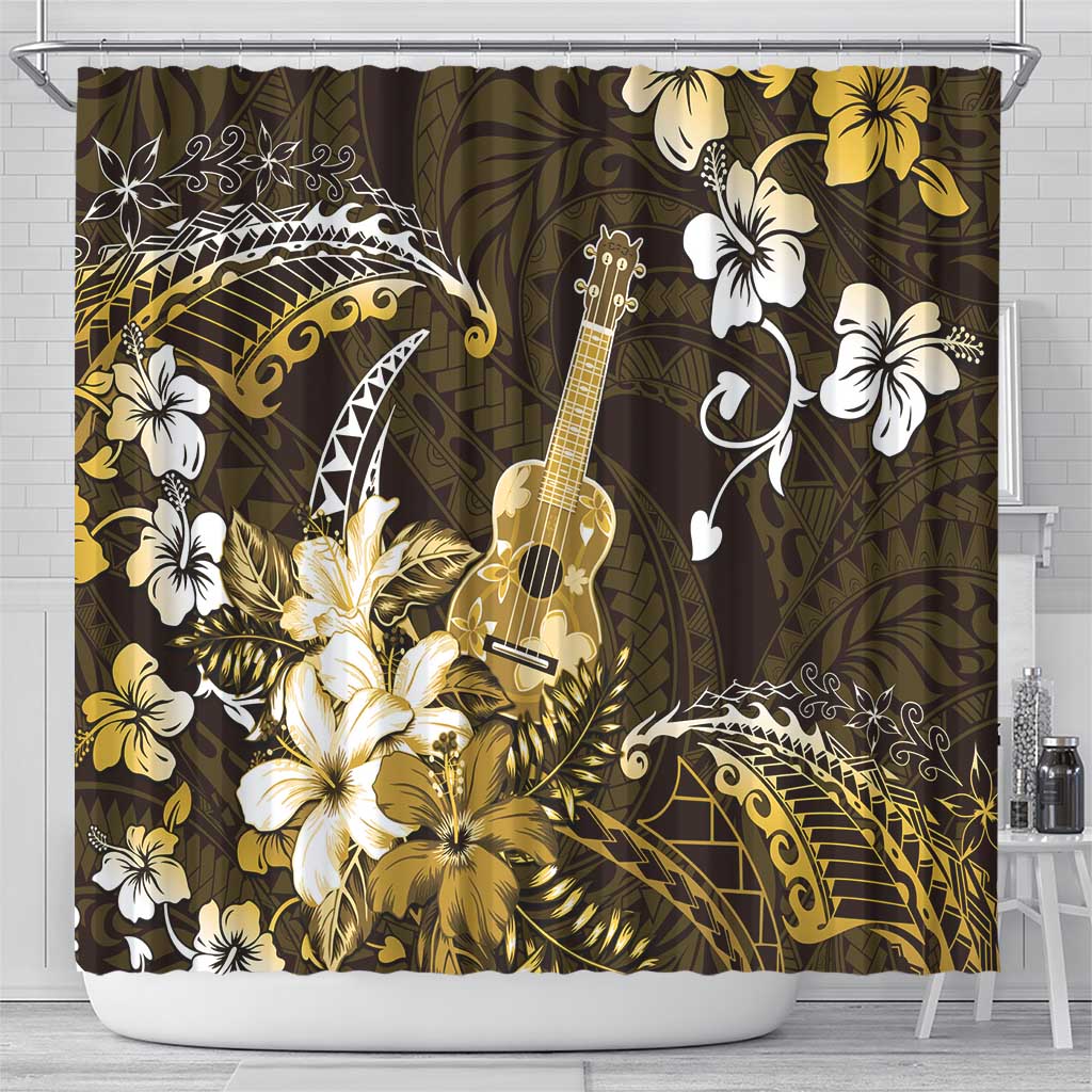 Hawaii Ukulele Shower Curtain Polynesian Pattern Mix Hibiscus Gold Version LT05 - Polynesian Pride