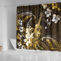 Hawaii Ukulele Shower Curtain Polynesian Pattern Mix Hibiscus Gold Version LT05 - Polynesian Pride