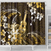 Hawaii Ukulele Shower Curtain Polynesian Pattern Mix Hibiscus Gold Version LT05 - Polynesian Pride