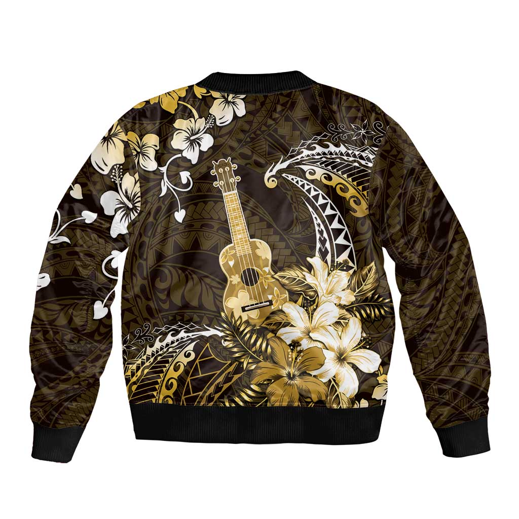 Hawaii Ukulele Sleeve Zip Bomber Jacket Polynesian Pattern Mix Hibiscus Gold Version LT05 - Polynesian Pride