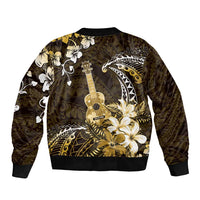 Hawaii Ukulele Sleeve Zip Bomber Jacket Polynesian Pattern Mix Hibiscus Gold Version LT05 - Polynesian Pride