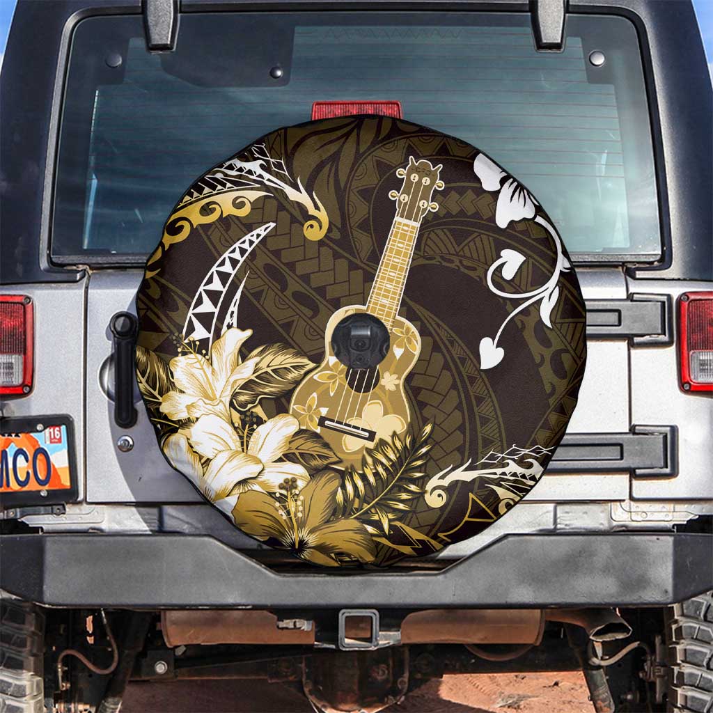 Hawaii Ukulele Spare Tire Cover Polynesian Pattern Mix Hibiscus Gold Version LT05 Gold - Polynesian Pride