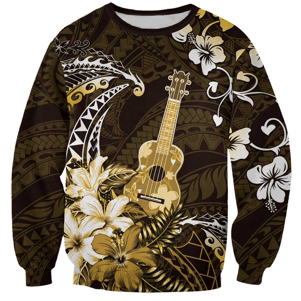 Hawaii Ukulele Sweatshirt Polynesian Pattern Mix Hibiscus Gold Version LT05 Unisex Gold - Polynesian Pride