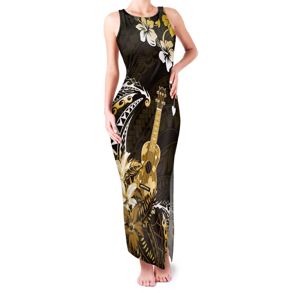 Hawaii Ukulele Tank Maxi Dress Polynesian Pattern Mix Hibiscus Gold Version LT05 Women Gold - Polynesian Pride