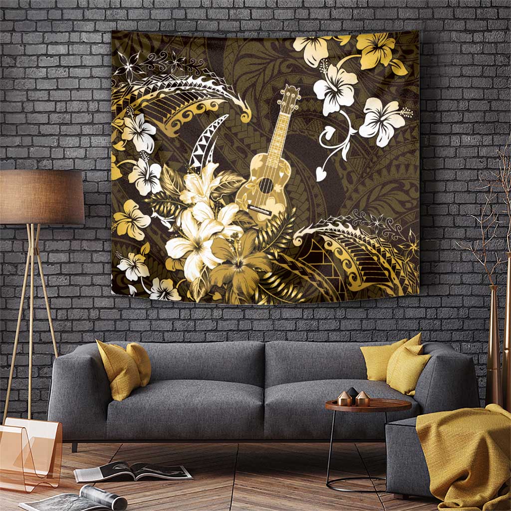 Hawaii Ukulele Tapestry Polynesian Pattern Mix Hibiscus Gold Version LT05 Gold - Polynesian Pride