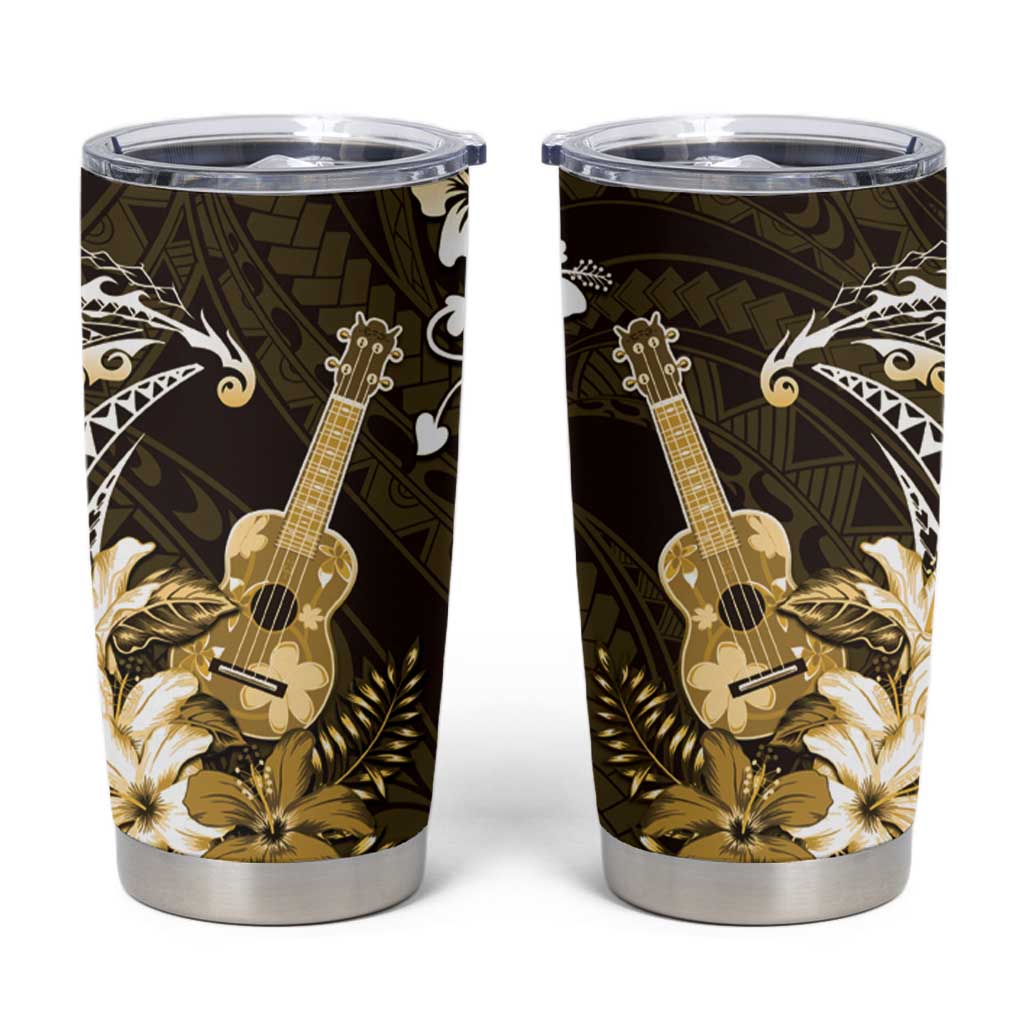 Hawaii Ukulele Tumbler Cup Polynesian Pattern Mix Hibiscus Gold Version LT05 Gold - Polynesian Pride