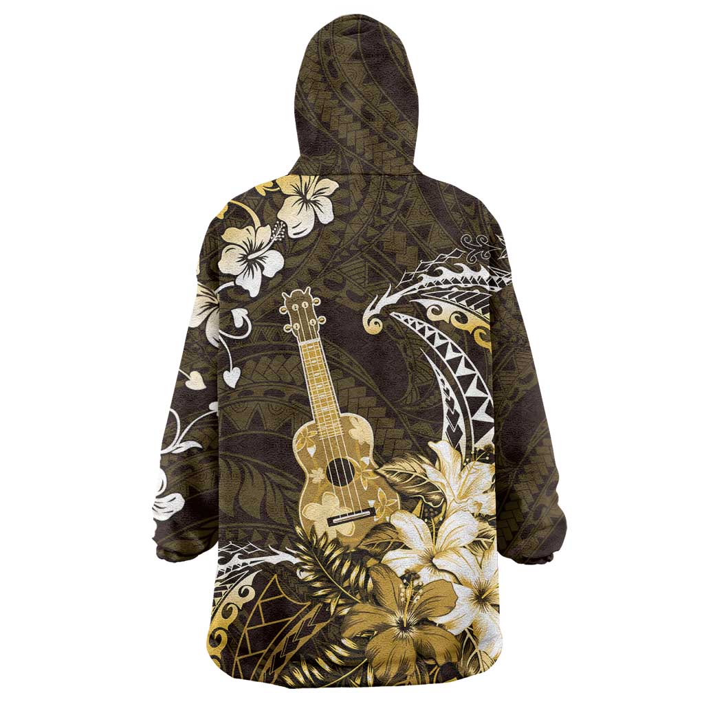 Hawaii Ukulele Wearable Blanket Hoodie Polynesian Pattern Mix Hibiscus Gold Version LT05 - Polynesian Pride
