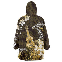 Hawaii Ukulele Wearable Blanket Hoodie Polynesian Pattern Mix Hibiscus Gold Version LT05 - Polynesian Pride