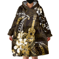 Hawaii Ukulele Wearable Blanket Hoodie Polynesian Pattern Mix Hibiscus Gold Version LT05 - Polynesian Pride