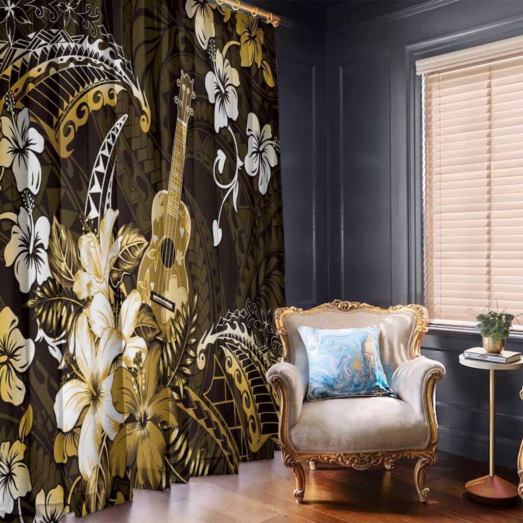 Hawaii Ukulele Window Curtain Polynesian Pattern Mix Hibiscus Gold Version LT05 - Polynesian Pride