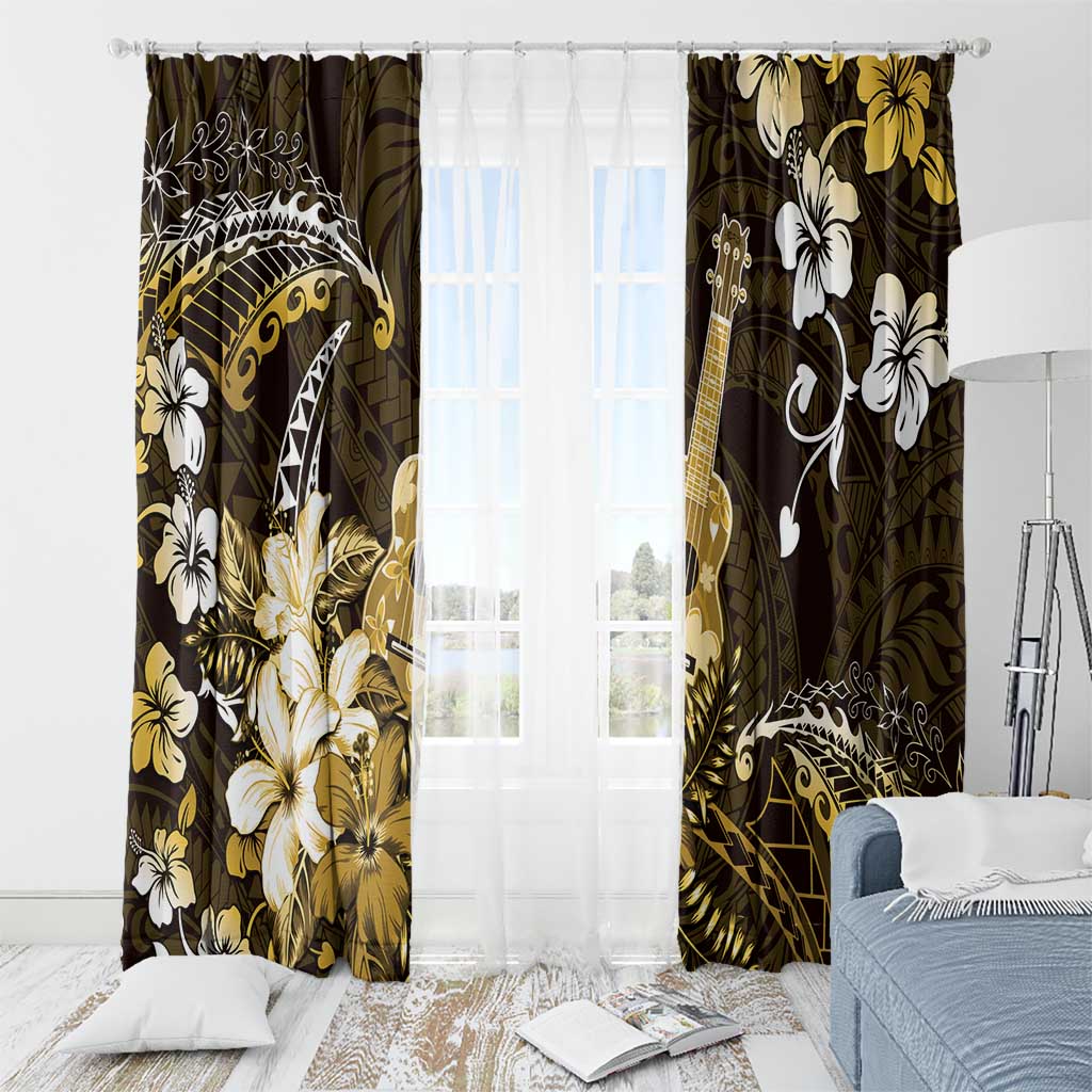 Hawaii Ukulele Window Curtain Polynesian Pattern Mix Hibiscus Gold Version LT05 - Polynesian Pride
