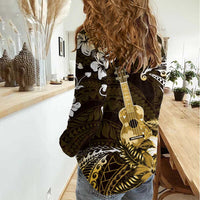 Hawaii Ukulele Women Casual Shirt Polynesian Pattern Mix Hibiscus Gold Version LT05 - Polynesian Pride