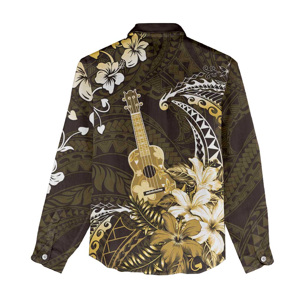Hawaii Ukulele Women Casual Shirt Polynesian Pattern Mix Hibiscus Gold Version LT05 - Polynesian Pride