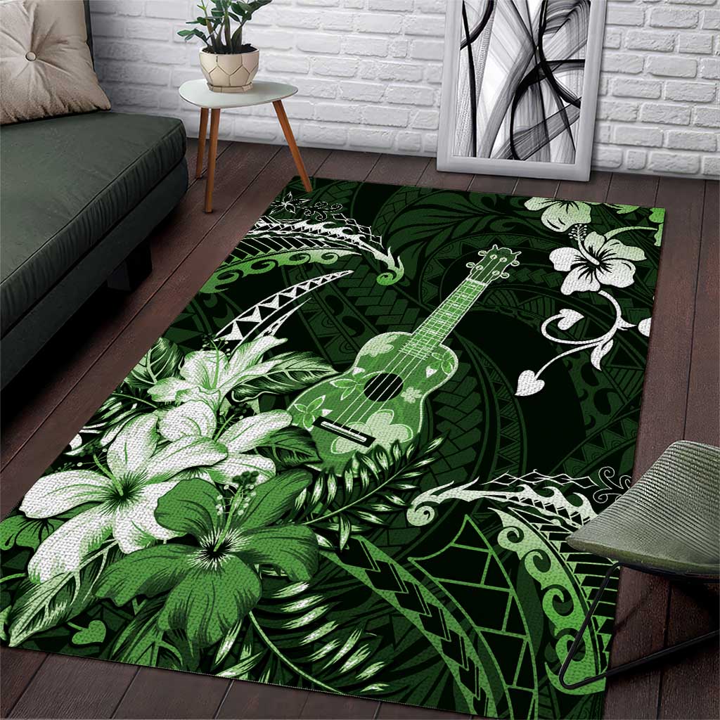 Hawaii Ukulele Area Rug Polynesian Pattern Mix Hibiscus Green Version LT05 Green - Polynesian Pride