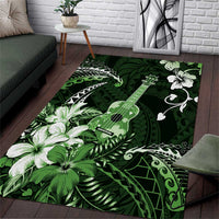 Hawaii Ukulele Area Rug Polynesian Pattern Mix Hibiscus Green Version LT05 Green - Polynesian Pride