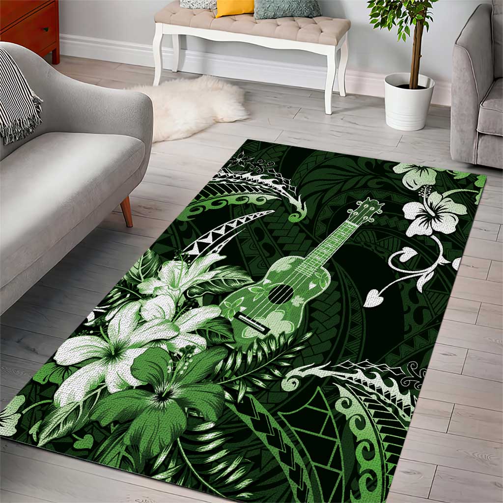 Hawaii Ukulele Area Rug Polynesian Pattern Mix Hibiscus Green Version LT05 - Polynesian Pride