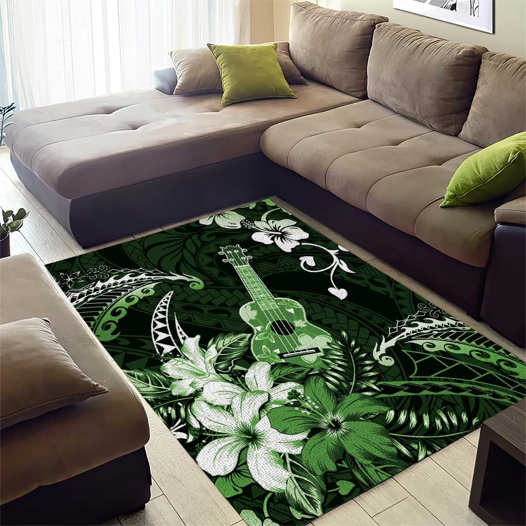 Hawaii Ukulele Area Rug Polynesian Pattern Mix Hibiscus Green Version LT05 - Polynesian Pride