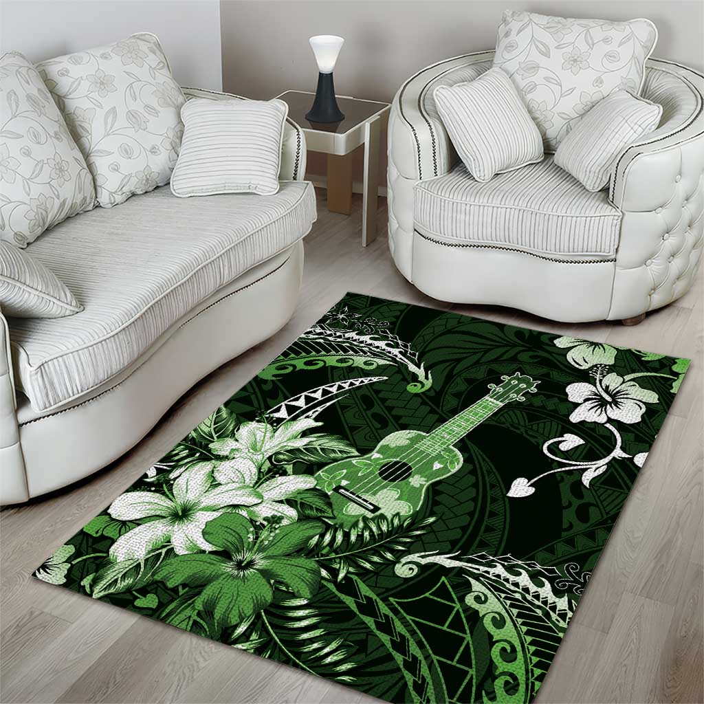 Hawaii Ukulele Area Rug Polynesian Pattern Mix Hibiscus Green Version LT05 - Polynesian Pride