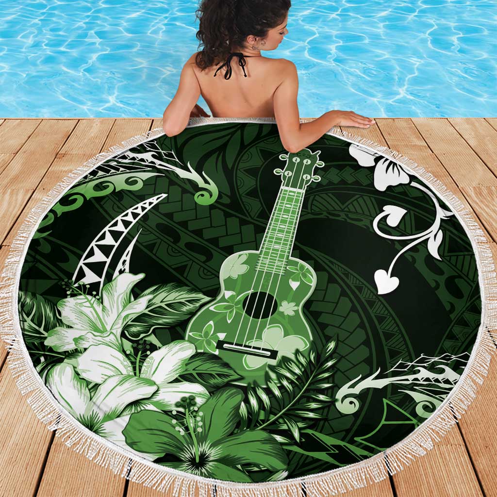 Hawaii Ukulele Beach Blanket Polynesian Pattern Mix Hibiscus Green Version LT05 - Polynesian Pride