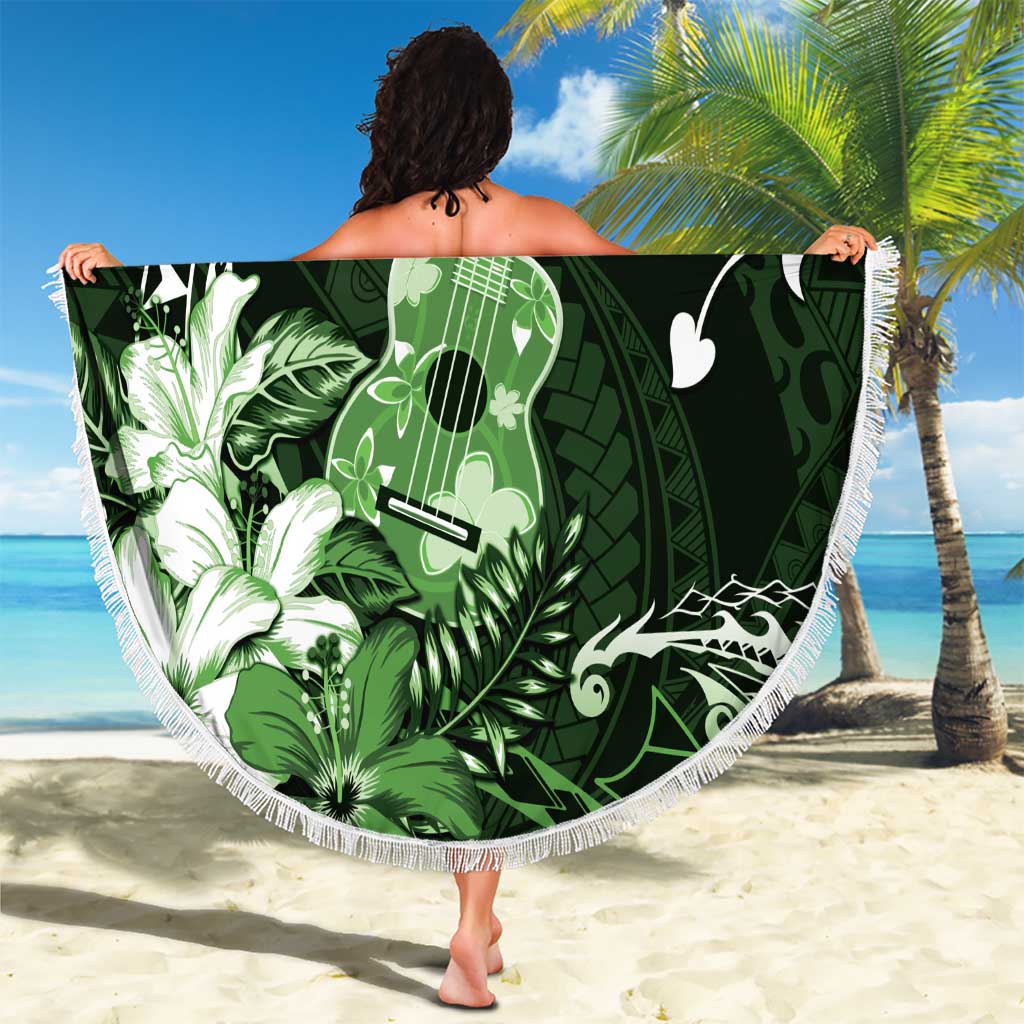 Hawaii Ukulele Beach Blanket Polynesian Pattern Mix Hibiscus Green Version LT05 - Polynesian Pride