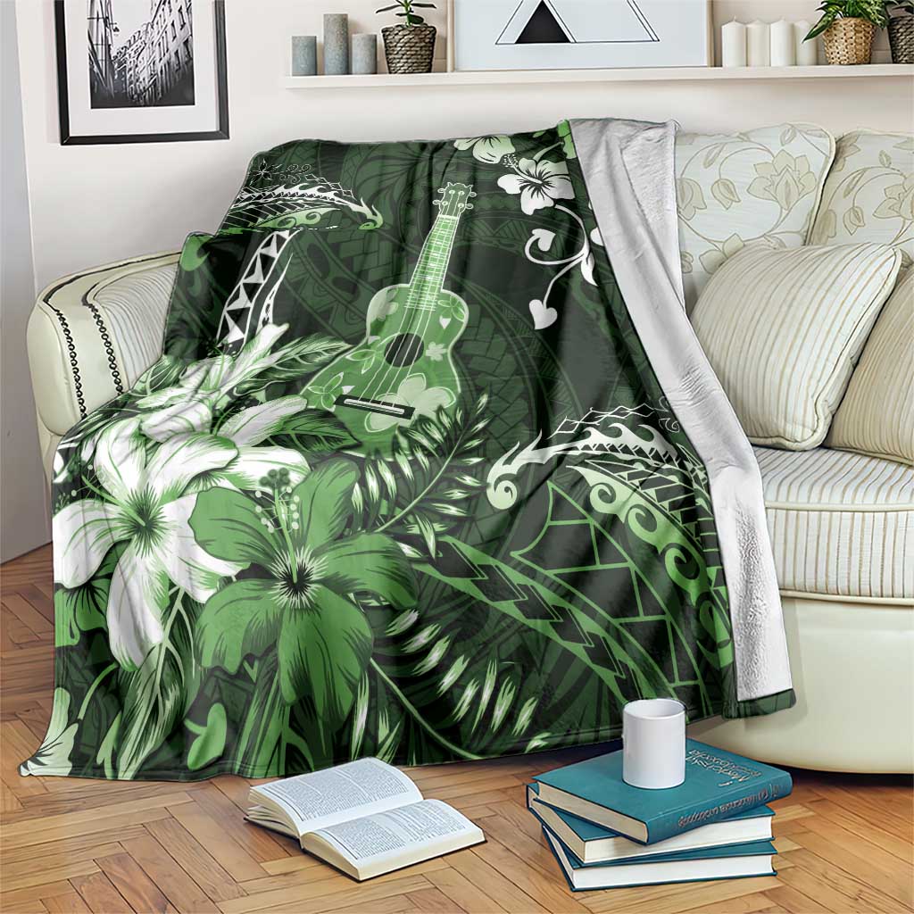 Hawaii Ukulele Blanket Polynesian Pattern Mix Hibiscus Green Version LT05 Green - Polynesian Pride