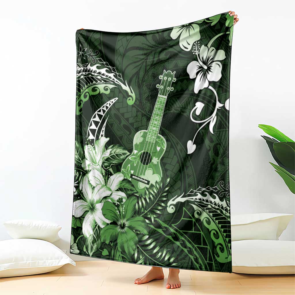 Hawaii Ukulele Blanket Polynesian Pattern Mix Hibiscus Green Version LT05 - Polynesian Pride