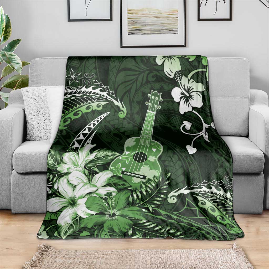 Hawaii Ukulele Blanket Polynesian Pattern Mix Hibiscus Green Version LT05 - Polynesian Pride