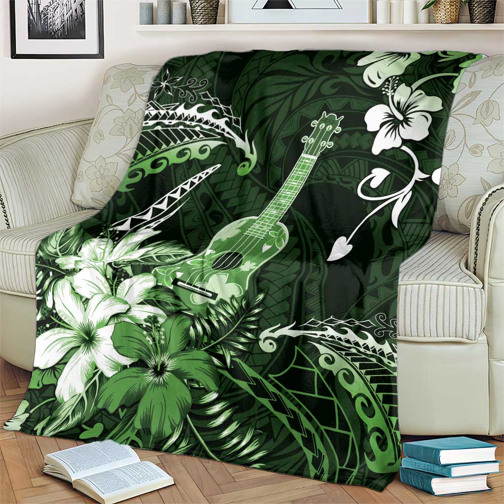 Hawaii Ukulele Blanket Polynesian Pattern Mix Hibiscus Green Version LT05 - Polynesian Pride