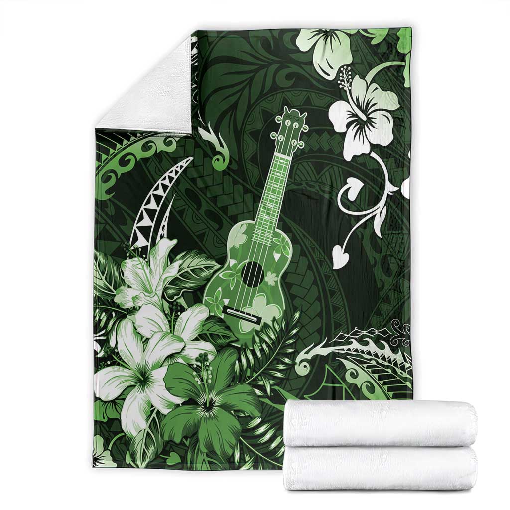 Hawaii Ukulele Blanket Polynesian Pattern Mix Hibiscus Green Version LT05 - Polynesian Pride