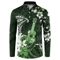 Hawaii Ukulele Button Sweatshirt Polynesian Pattern Mix Hibiscus Green Version LT05 Green - Polynesian Pride