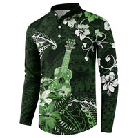 Hawaii Ukulele Button Sweatshirt Polynesian Pattern Mix Hibiscus Green Version LT05 - Polynesian Pride