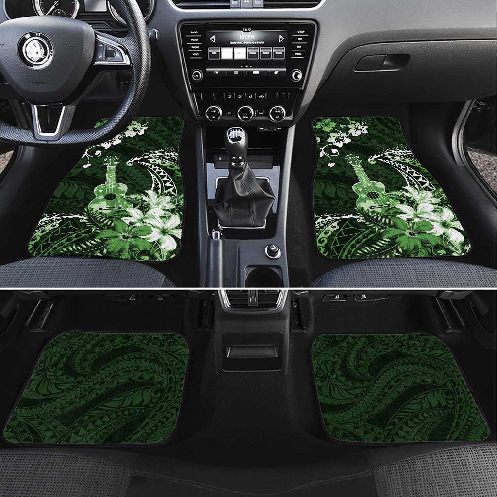 Hawaii Ukulele Car Mats Polynesian Pattern Mix Hibiscus Green Version LT05 Set 4pcs Green - Polynesian Pride