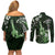 Hawaii Ukulele Couples Matching Off Shoulder Short Dress and Long Sleeve Button Shirt Polynesian Pattern Mix Hibiscus Green Version LT05